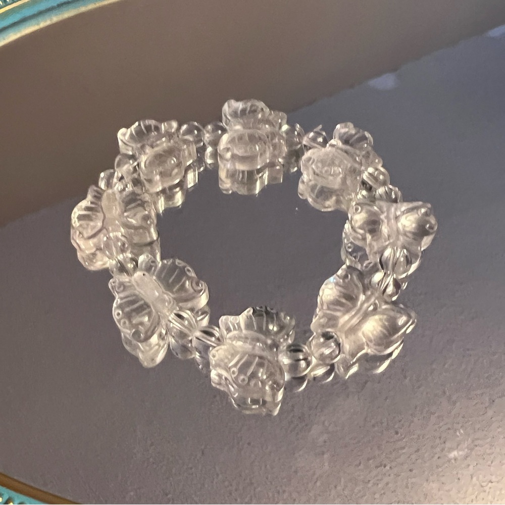 Butterfly carved beaded bracelet clear quartz